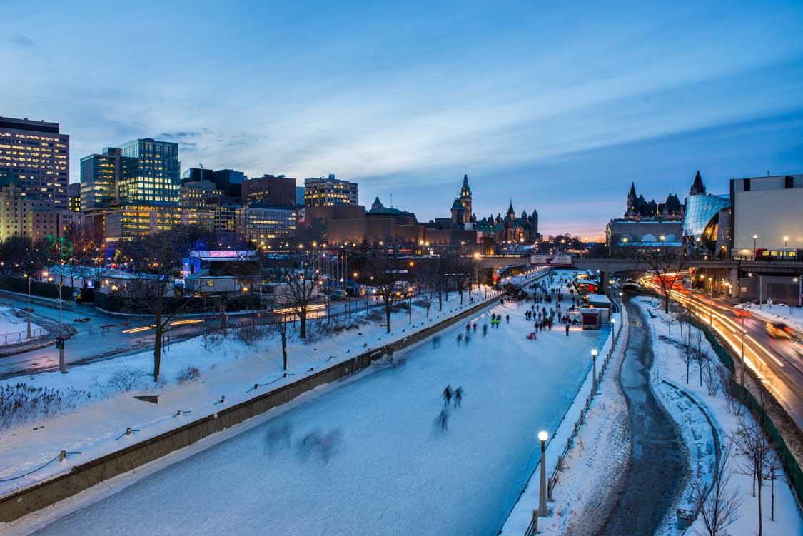 Skating on the Rideau Canal at Night