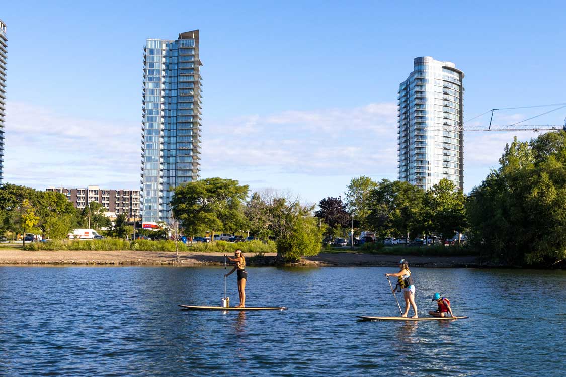 Paddleboarding along the Lakeshore in Toronto