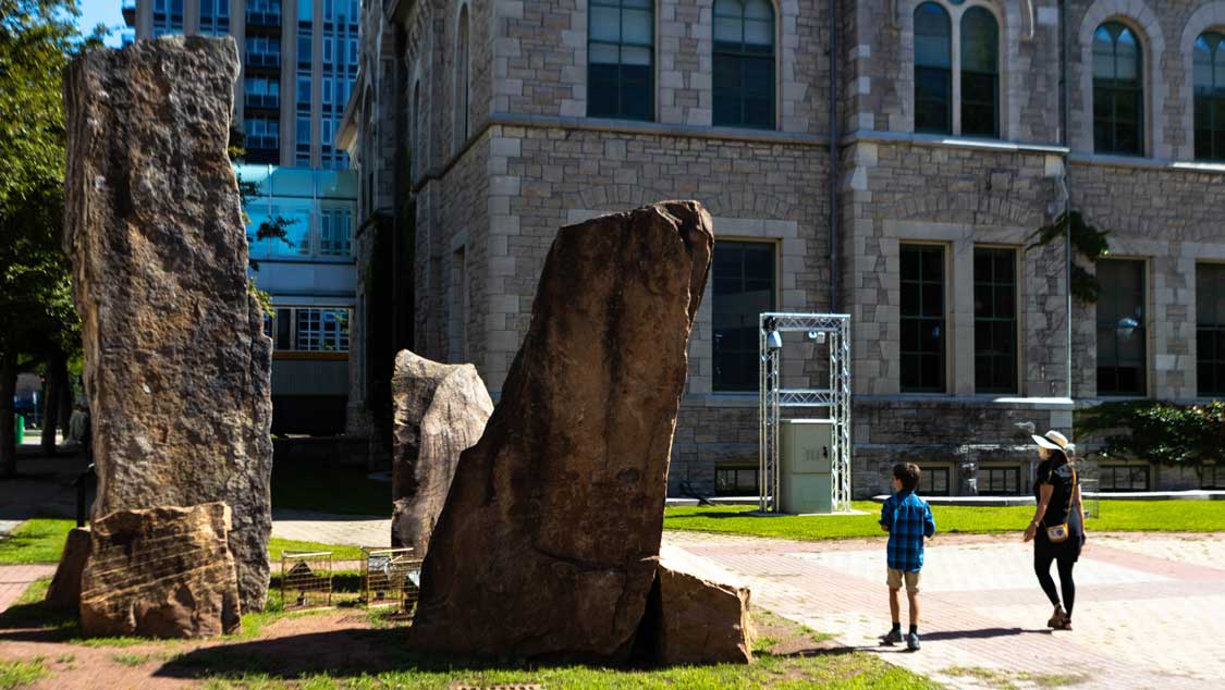 3 tall stones that make up the Lost Child monument in Ottawa