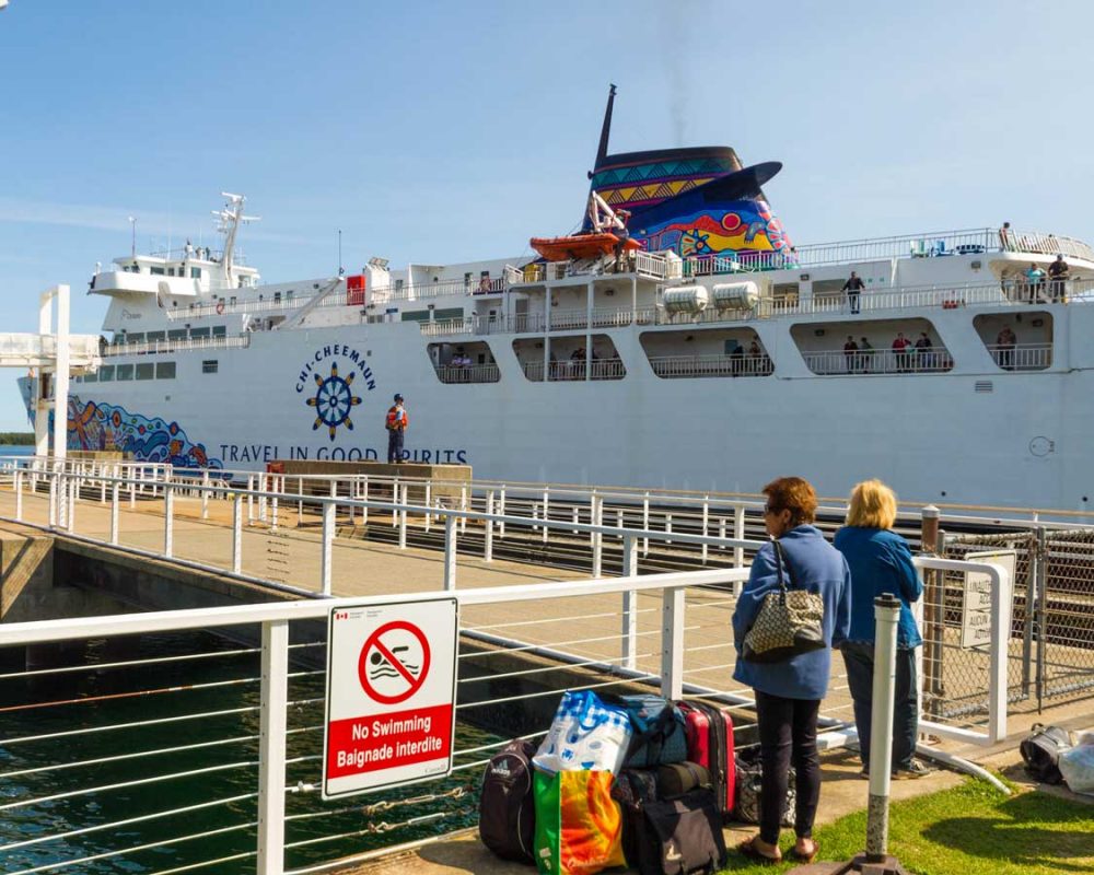 Passengers waiting to board the ChiCheemaun Ferry in South Baymouth Ontario