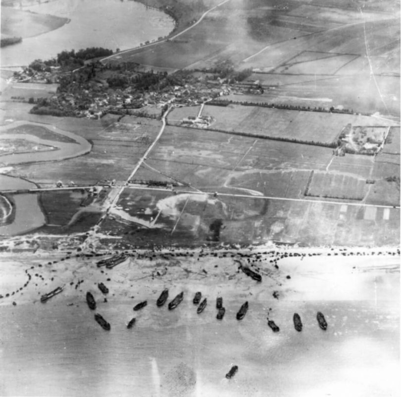 An aerial photo of Juno Beach in 1944.