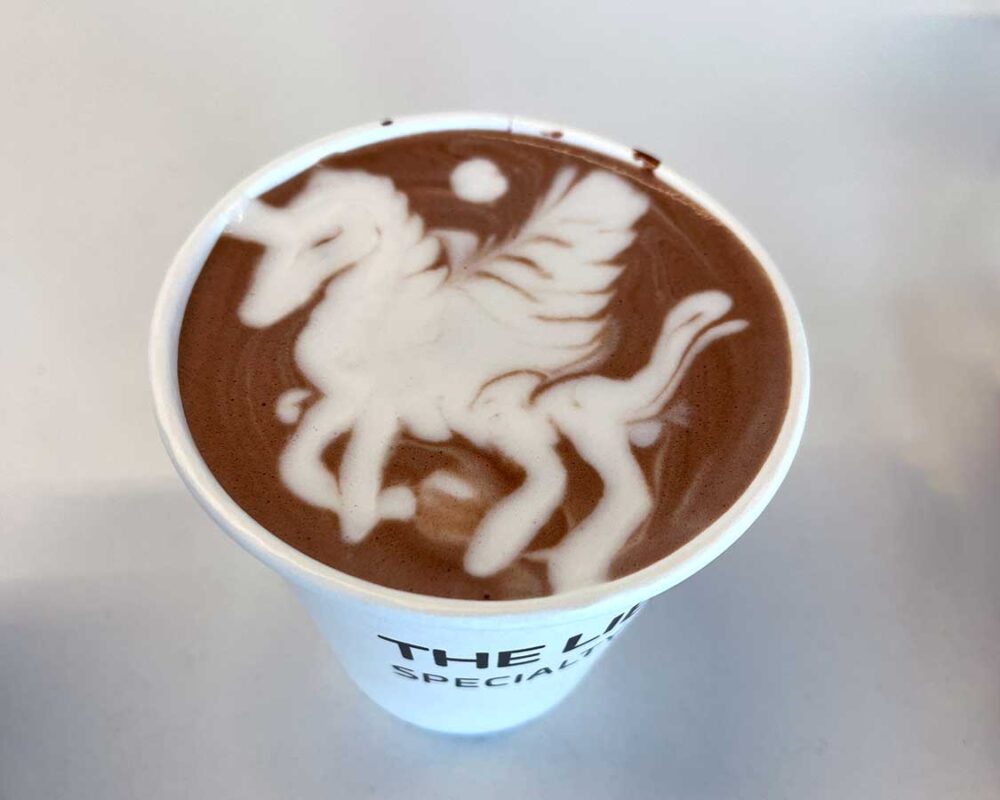 Coffee with unicorn art from Liberty Specialty Coffee in Markham