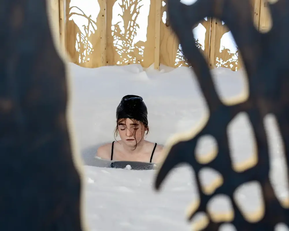 Artwork of a woman ice swimming at the North Bay winter art festival